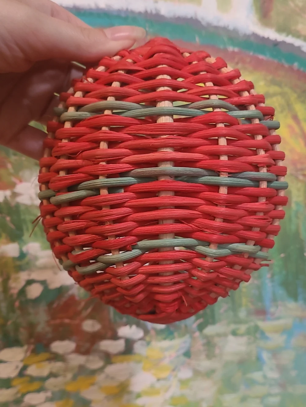 Small Handwoven Red Basket with Handle